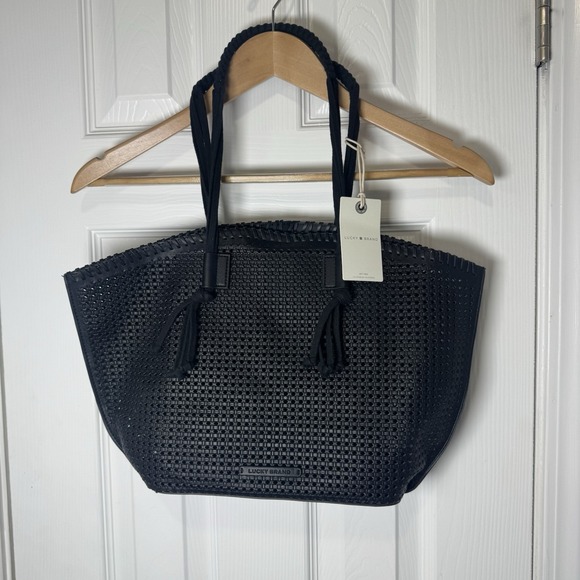 Lucky Brand Handbags - Lucky Brand Llyn‎ Black Perforated Leather Women Tote Handbag  NWT